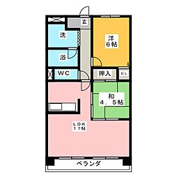 ブリード瀬戸口 3階2LDKの間取り
