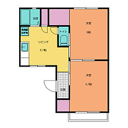 グリーンハイツイダB 2DKの間取図画像