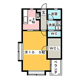 フローラルパレス 3階1Kの間取り