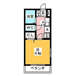 花水木 1Kの間取図画像