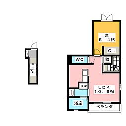 メゾンソレイユ3 1LDKの間取図画像