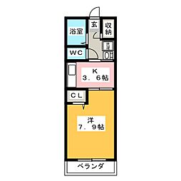 エクレール公園通り 1Kの間取図画像