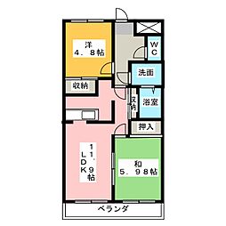 ラフレ西山 2LDKの間取図画像