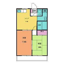 コスモパレス旭 2DKの間取図画像