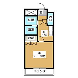 ブルーフェアリー 2階1Kの間取り