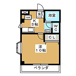 エイトIII 3階1Kの間取り