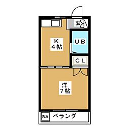 ヒルズ池下B棟 1Kの間取図画像