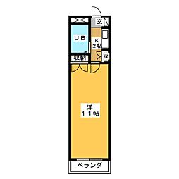 サンシャインフジパート3 1Kの間取図画像