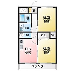 エルミタージュサウスコート 2DKの間取図画像