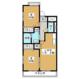 プティアルカンシェル 2LDKの間取図画像