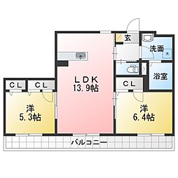 VILLETTA栄E棟 2LDKの間取図画像