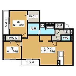 カトルフィーユ 2LDKの間取図画像
