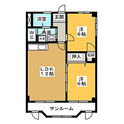 コーポラスコスモス 2LDKの間取図画像