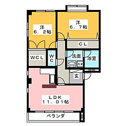 タウンK・2 2LDKの間取図画像