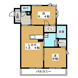 VILLETTA栄E棟 2LDKの間取図画像