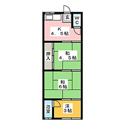 茜荘 2階3Kの間取り