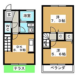 エクメーネ七宝 2DKの間取図画像