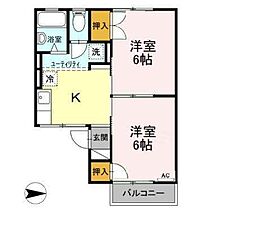 コーポ宝C棟 2Kの間取図画像