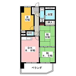 アーバンハイツ富吉 4階3DKの間取り