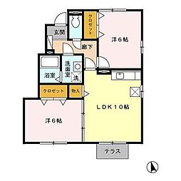 ラ・ピュセル　B棟 1階2LDKの間取り