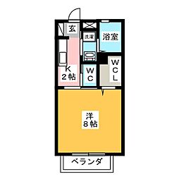 ヒルクレストII 1階1Kの間取り