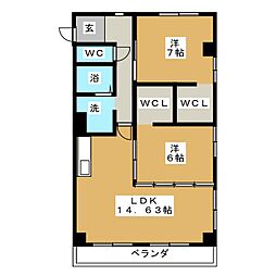 フジハイツ 6階2LDKの間取り