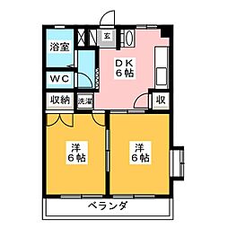 コーポイーグルII 1階2DKの間取り