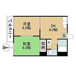 グリーンコーポ蟹江　D棟 2階2DKの間取り