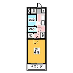ナビアI 2階1Kの間取り