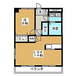 エスポワール七宝 1LDKの間取図画像