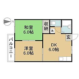 グリーンコーポ蟹江E 2DKの間取図画像