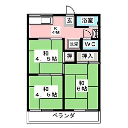 平田橋ハイツ 2階3Kの間取り