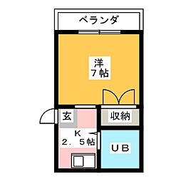 鴨田ハイツ 3階1Kの間取り