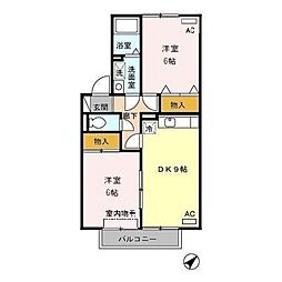 ウィング青山II 2階2DKの間取り