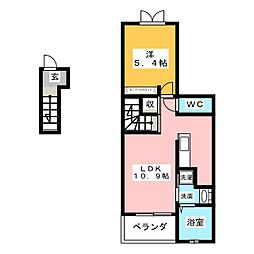 ミライズI（南棟） 2階1LDKの間取り