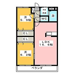 シーク・ヴィラージュ 2LDKの間取図画像