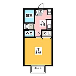 ウエストステージ 1Kの間取図画像