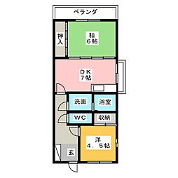 西春コーポ 2DKの間取図画像