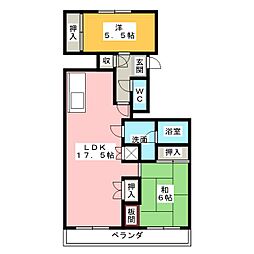 グリーンシティ師勝D棟 2LDKの間取図画像