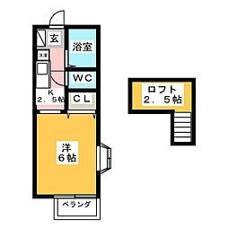 プランドールYAMADA 1Kの間取図画像
