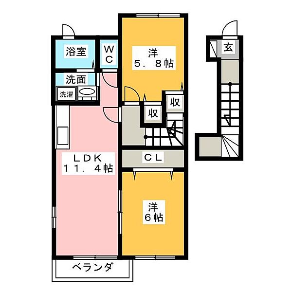 ブラン・ルピナス　Ｂ棟 ｜愛知県弥富市前ケ須町東勘助(賃貸アパート2LDK・2階・55.81㎡)の写真 その2