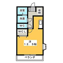 Ｇｒａｃｅ・ｐａｌ 1階ワンルームの間取り