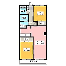ヴィンテージマルコウA棟 2LDKの間取図画像