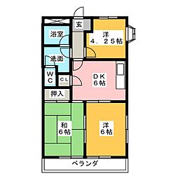 エスポワール 2階3DKの間取り