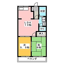 リバーサイド五明　B 2階2LDKの間取り
