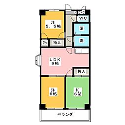 やとみロイヤルハイツ 2階3LDKの間取り