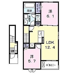 セシルII 2階2LDKの間取り