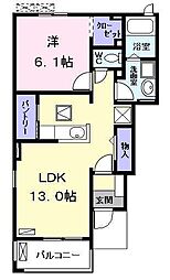 ラヴァーズＥ 1階1LDKの間取り