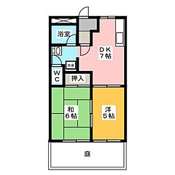 フルーレット伊藤 1階2DKの間取り