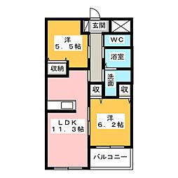 サンライズ　レジデンス 3階2LDKの間取り